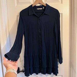 SOFT SURROUNDINGS Blue Arabitha Gauze Ruffled Tunic Shirt Women's Sz M
